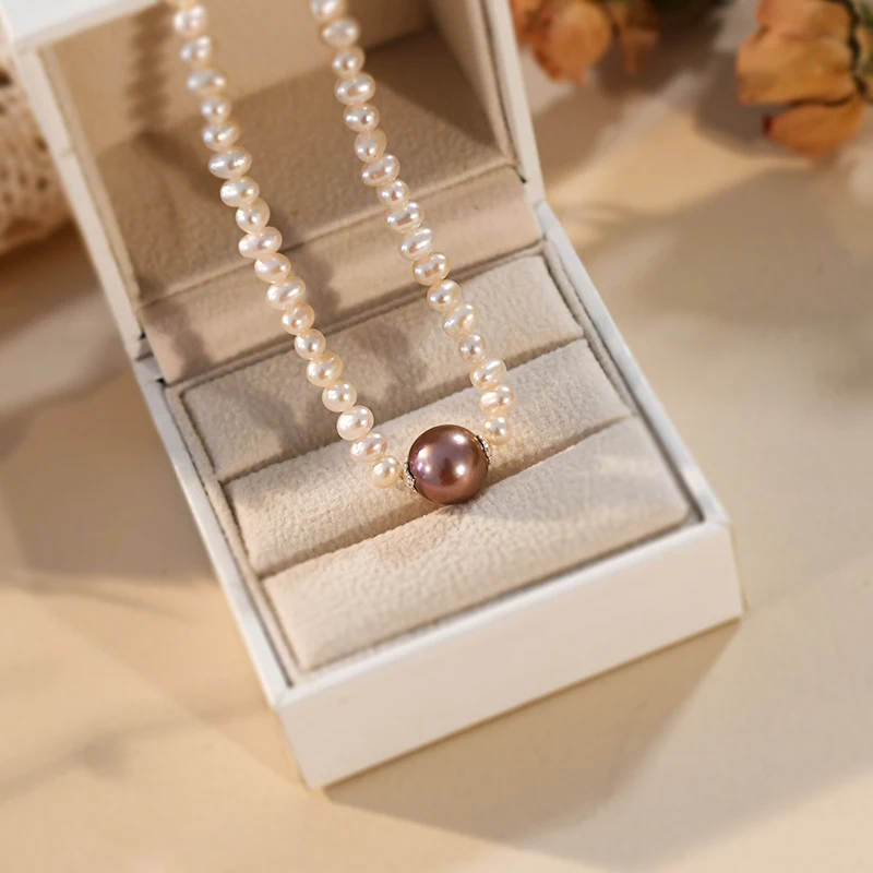 ASHIQI Natural Freshwater Pearl Edison Purple Pearl Necklace Fashion Jewelry for Women Trend