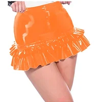 Sexy Girl Mini Skirt Glossy PVC Leather High Waist Ruffled Pencil Skirt Wetlook Women Plus Size Skirts Office Lady Bodycon Skirt - Image 2