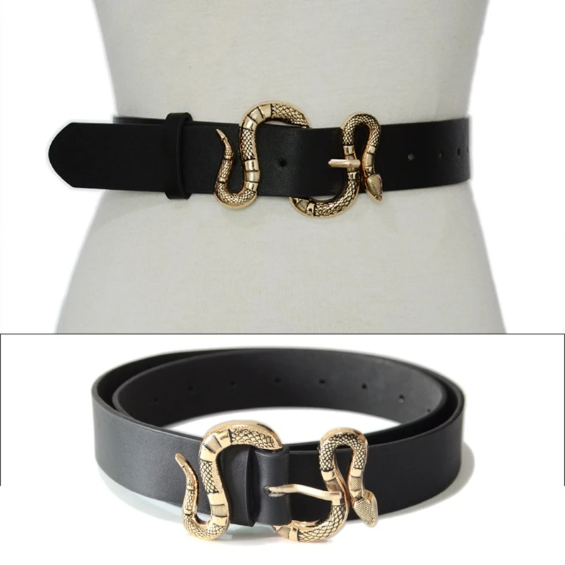 Fashion Adult Pu Leather Belt with Black Color Adjustable Snake Buckle