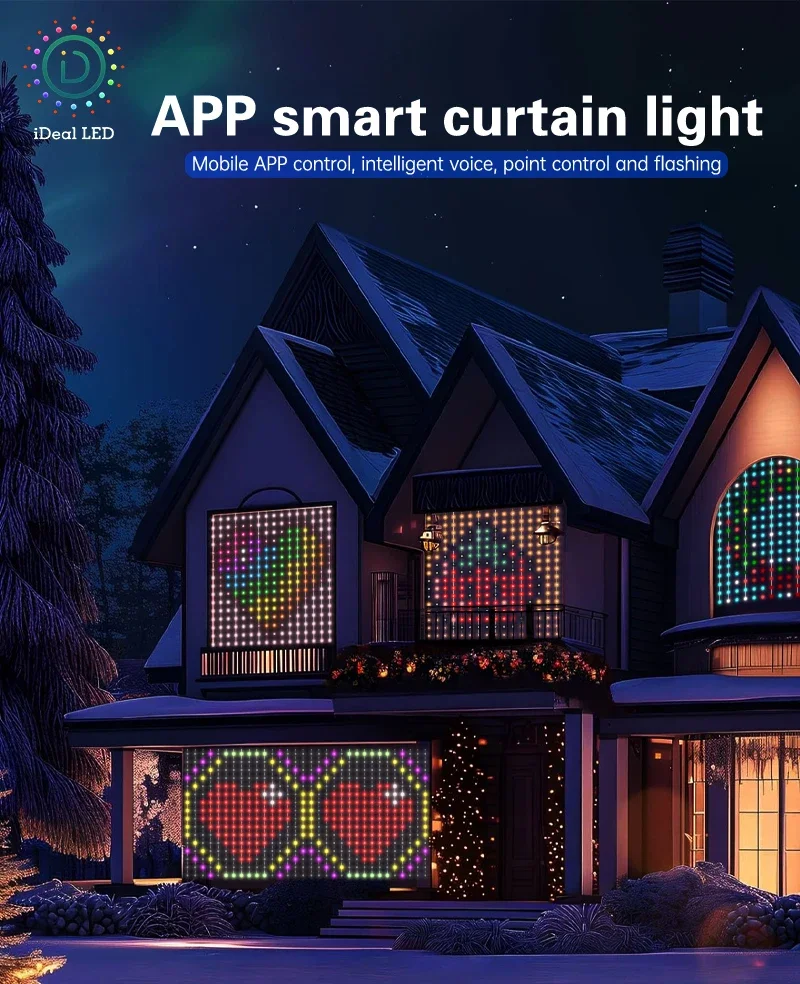 Description Picture 2 of item5V USB WS2812 IC RGB LED Window Curtain Light Smart APP Control Dream Color Fairy Light for Holiday Football Party Outdoor Decor