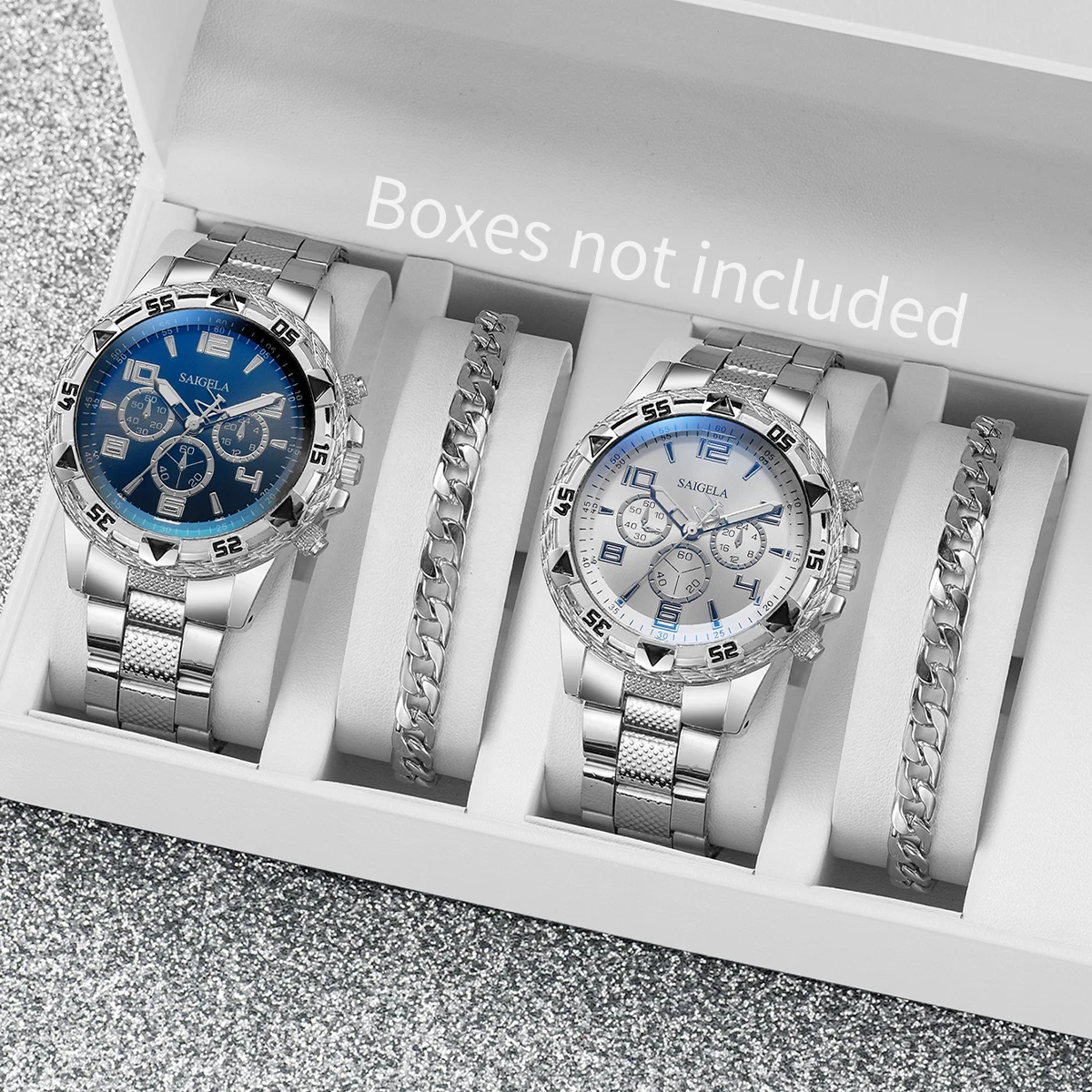 4PCS/Set Fashion Men Business Watches Luxury Stainless Steel Band Male's Analog Quartz Watch Bracelet Set(Without Box)