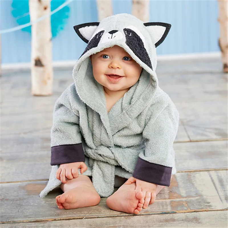 Newborn Baby Robes Cartoon Hooded Sleep Bathrobe Gown Sleepwear Infantil Bath Towel Kids Baby Girls Clothes