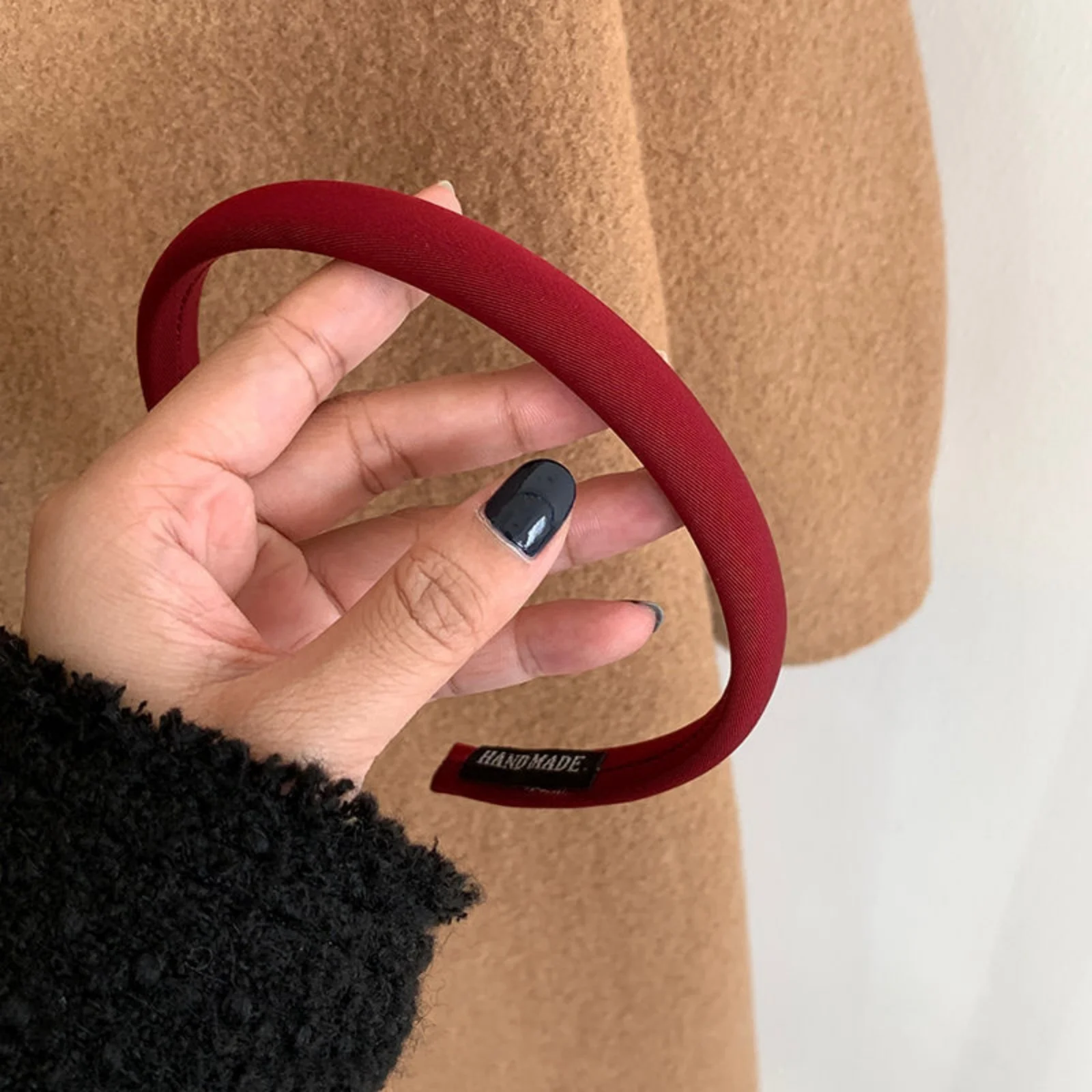 1PC Korean - Style Retro Headbands, Wine - Red Thin Solid Hair Hoops, Elegant Hair Accessories for Fashionable Looks