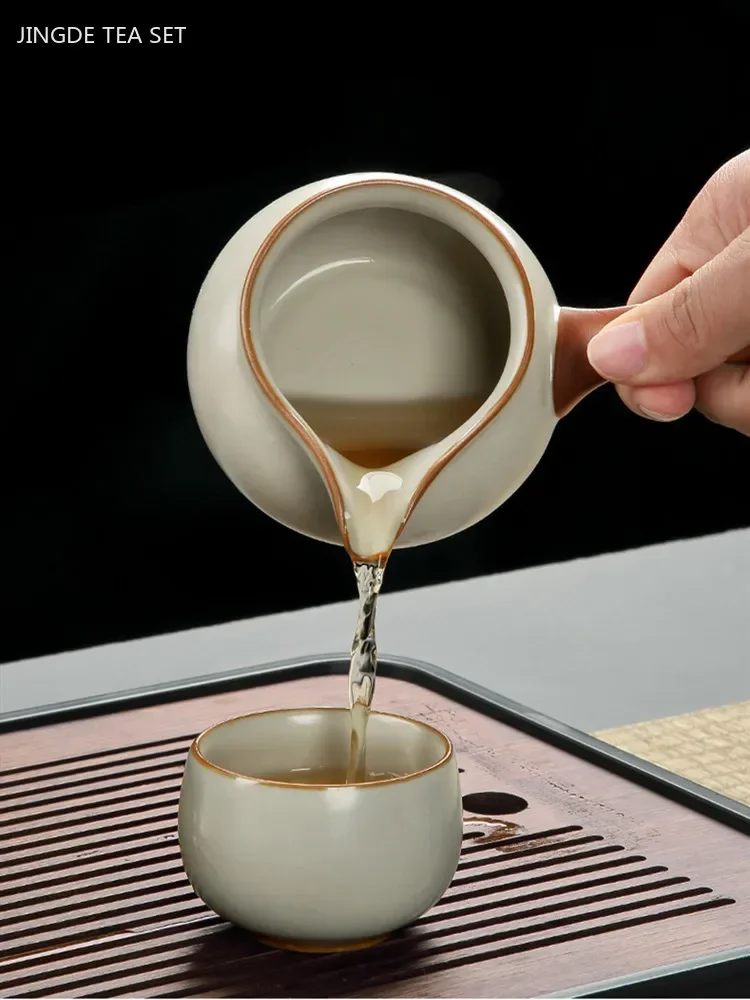 Ru Kiln Automatic Filter Teaware Set Chinese Home Beauty Tea Infuser Rotary Tea Filter Traditional Ceramic Tea Pot and Cup Set