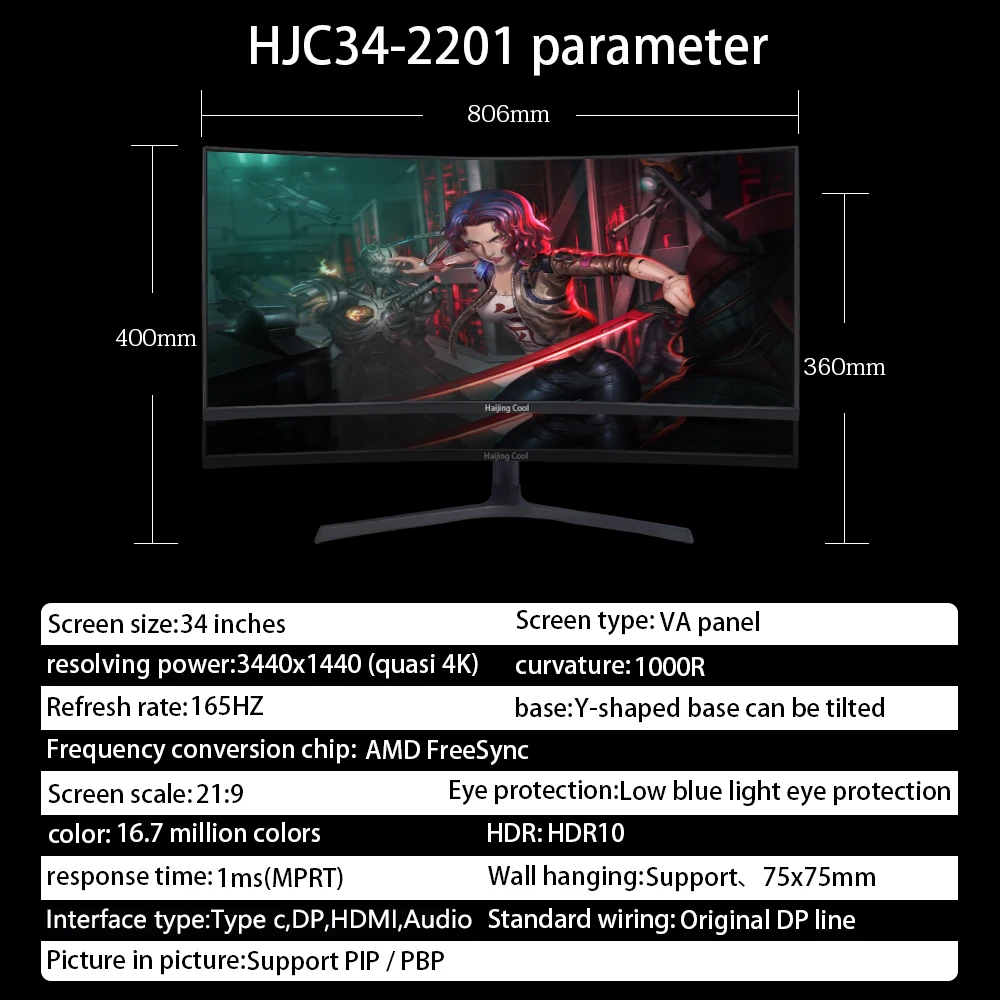 ELSA-pantalla ancha de 34 pulgadas para ordenador de juegos, Monitor de  120x3440, 1440Hz, 21:9, WQHD - AliExpress