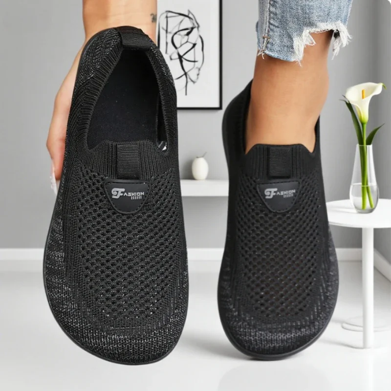 Women's Breathable Flat Shoes Fashionable Lightweight Soft Soled Walking Shoes Lazy People Minimalist Sleeve Mouth Mesh Loafers