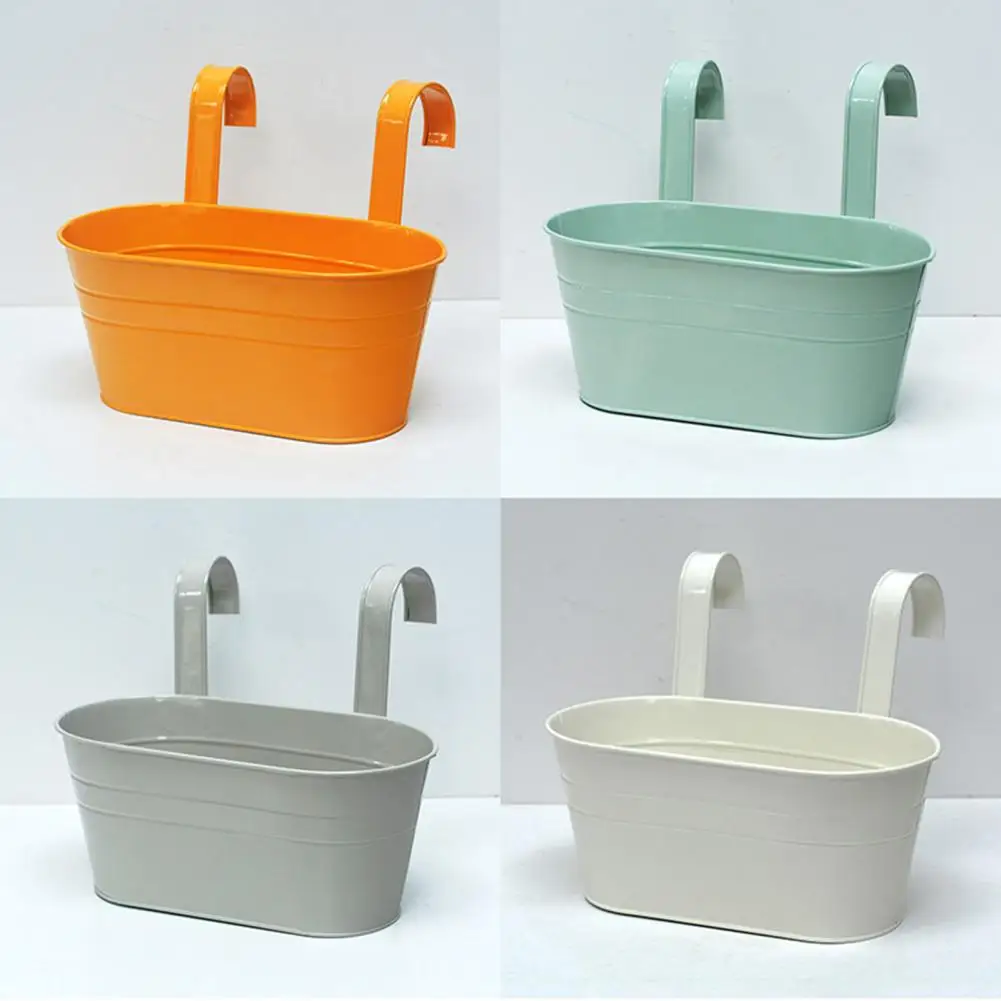 Useful Metal Bucket Indoor Balcony Planter with Dual Hook Eco-friendly Plant Pot Anti-deformed Household Supplies