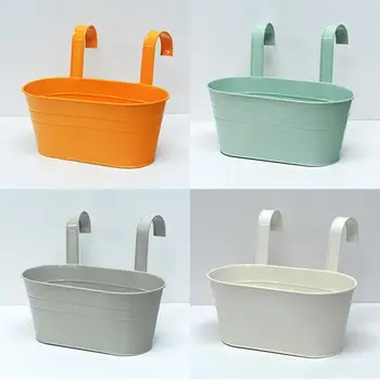 Useful Metal Bucket Indoor Balcony Planter with Dual Hook Eco-friendly Plant Pot Anti-deformed Household Supplies