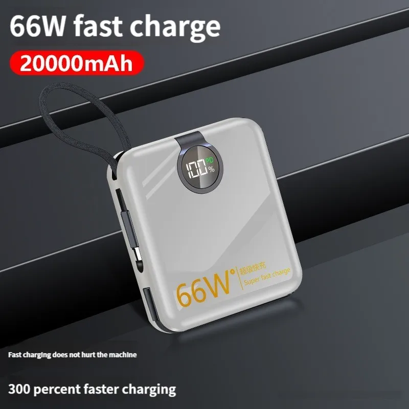 

Portable Power Bank 20000mAh Powerbank with LED Flashlight USB 66W 22.5W PD Fast Charge Phone Charger With TPYE C Cable