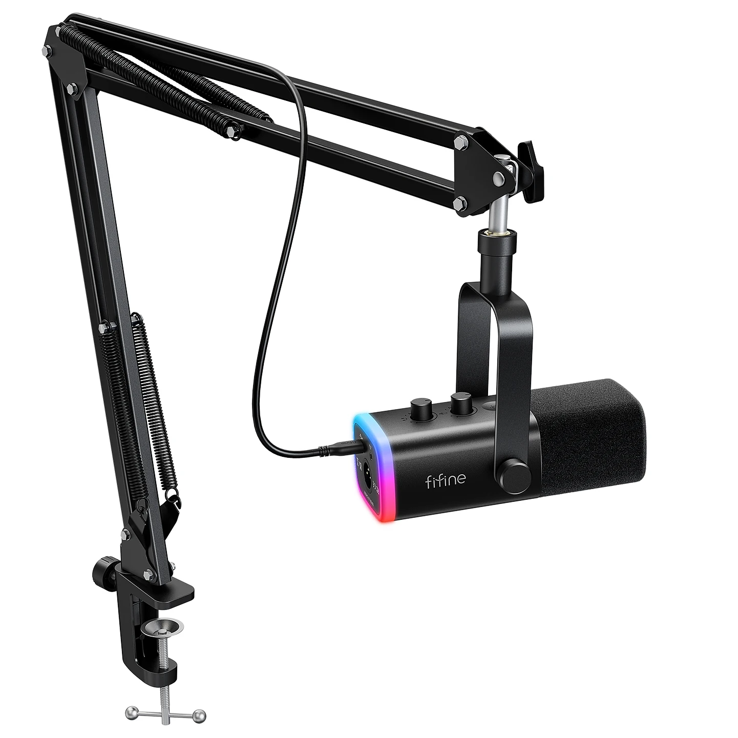 Fifine xlr usb gaming microphone kit with headphone jack mute rgb arm