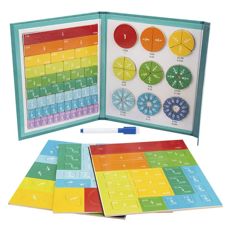 Puzzle Toys Wooden Toys Magnetic Puzzle Toys Children Magnetic Fraction Learning Math Toys Wooden Fraction Book Set Parish Teaching Aids Arithmetic Learning Educational Toys