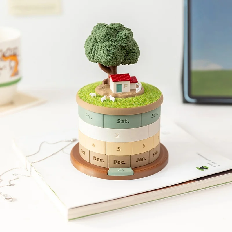 Cute Mini Perpetual Calendar-Diy Desktop Landscape With Movable Dates-Kawaii Gift For Girls Exam Countdown Ready Zen Desk