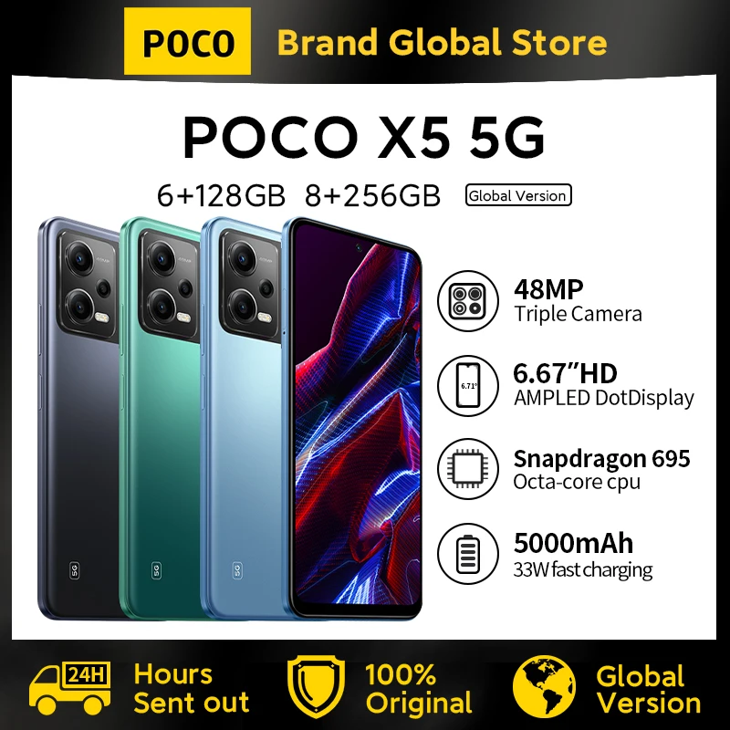 

POCO X5 5G Global Version 128GB/256GB 6.67"120Hz AMOLED DotDisplay 33W 5000mAh Battery Snapdragon 695 Octa Core support NFC