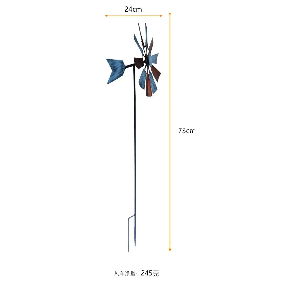 고품질 24*73cm 단조 금속 회전식 풍차 8가지 색상 금속 풍차 야외 마당 풍차