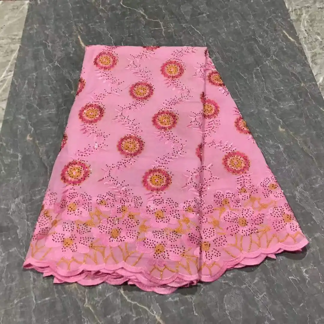 

New African Cotton Lace Fabric 5 Yards Nigerian Swiss Voile Lace Fabric in Switzerland Dresses For Women 2024 Wedding PLU1-4