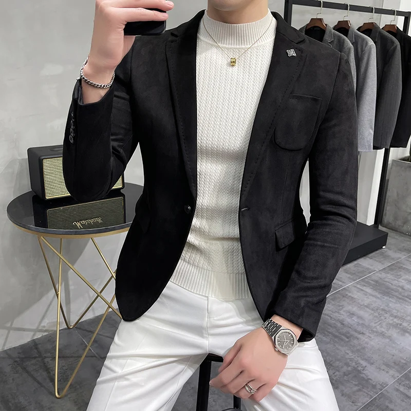 4XL Deerskin Leather Jacket Blazer Men Casual Slim Blazer Hombre Suit Leather Jacket Men Terno Masculino Clothing 6 Color mens blazer