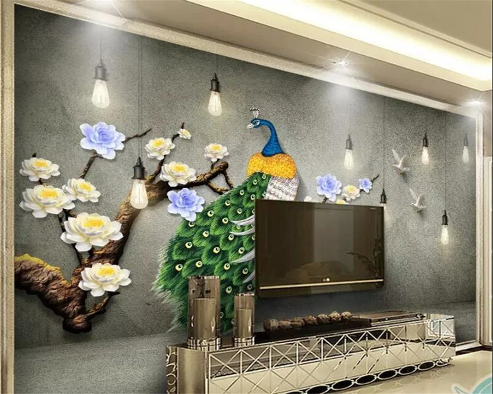 Beibehang Custom Wallpaper 3d Mural New Chinese Stereo Chandelier Green  Peacock Background Wall Decorative Painting 3d Wallpaper - Wallpapers -  AliExpress