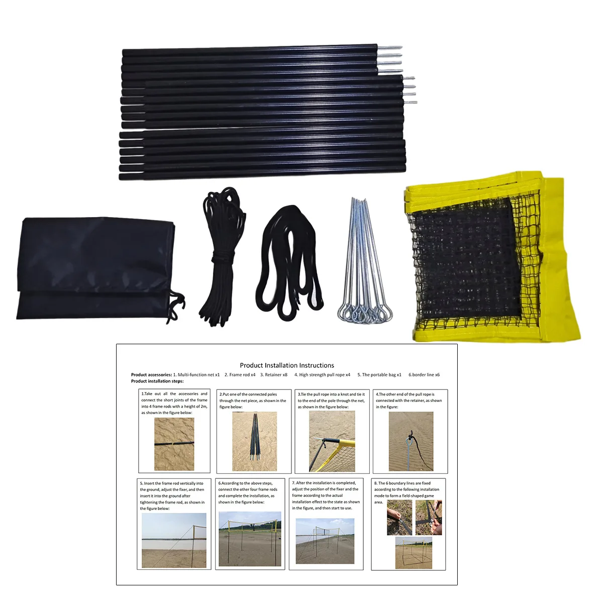 SOEZmm 4-Way Volleyball Net with Carrying Backpack SVN4,Quick Assemble Outdoor Game-Backyard Yard Games