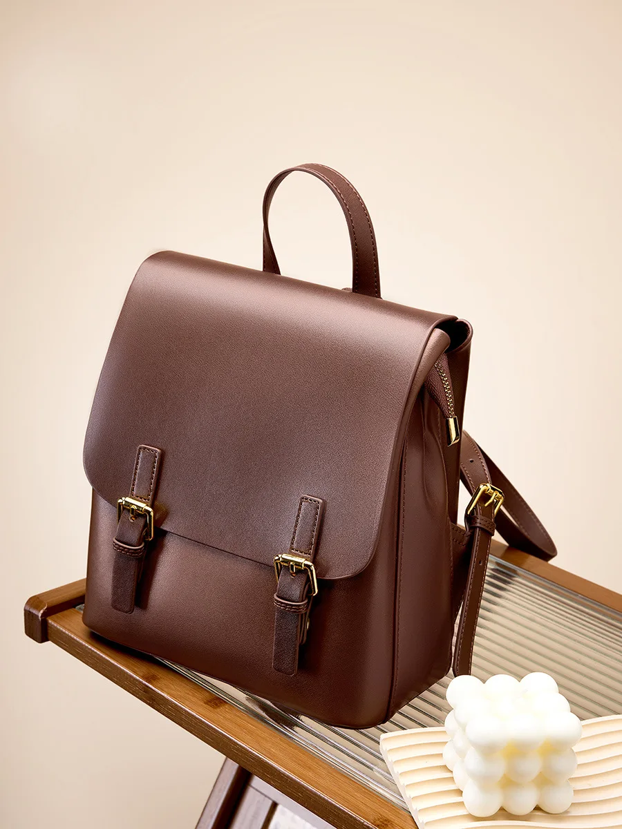 Women Backpack Purse Genuine Leather Designer Travel Backpack Preppy Style Retro Fashion Contrast Backpack