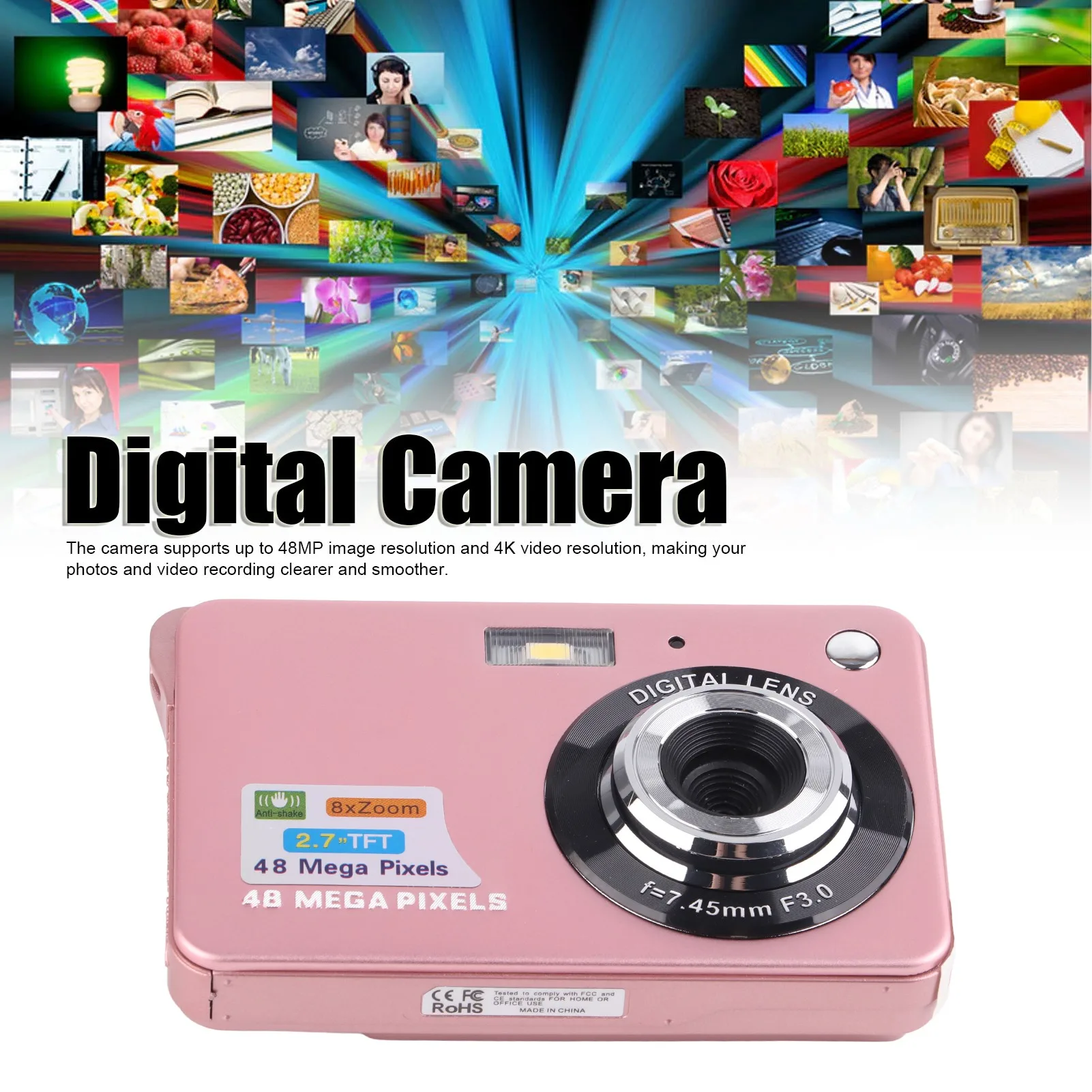 4K Digitale Camera, 4K Video 44 MP HD Point and Shoot-camera met 2,4 Inch Scherm, 16x Digitale Zoom Autofocus Anti Shake Vlogging-camera voor Tieners Studenten (WHITE