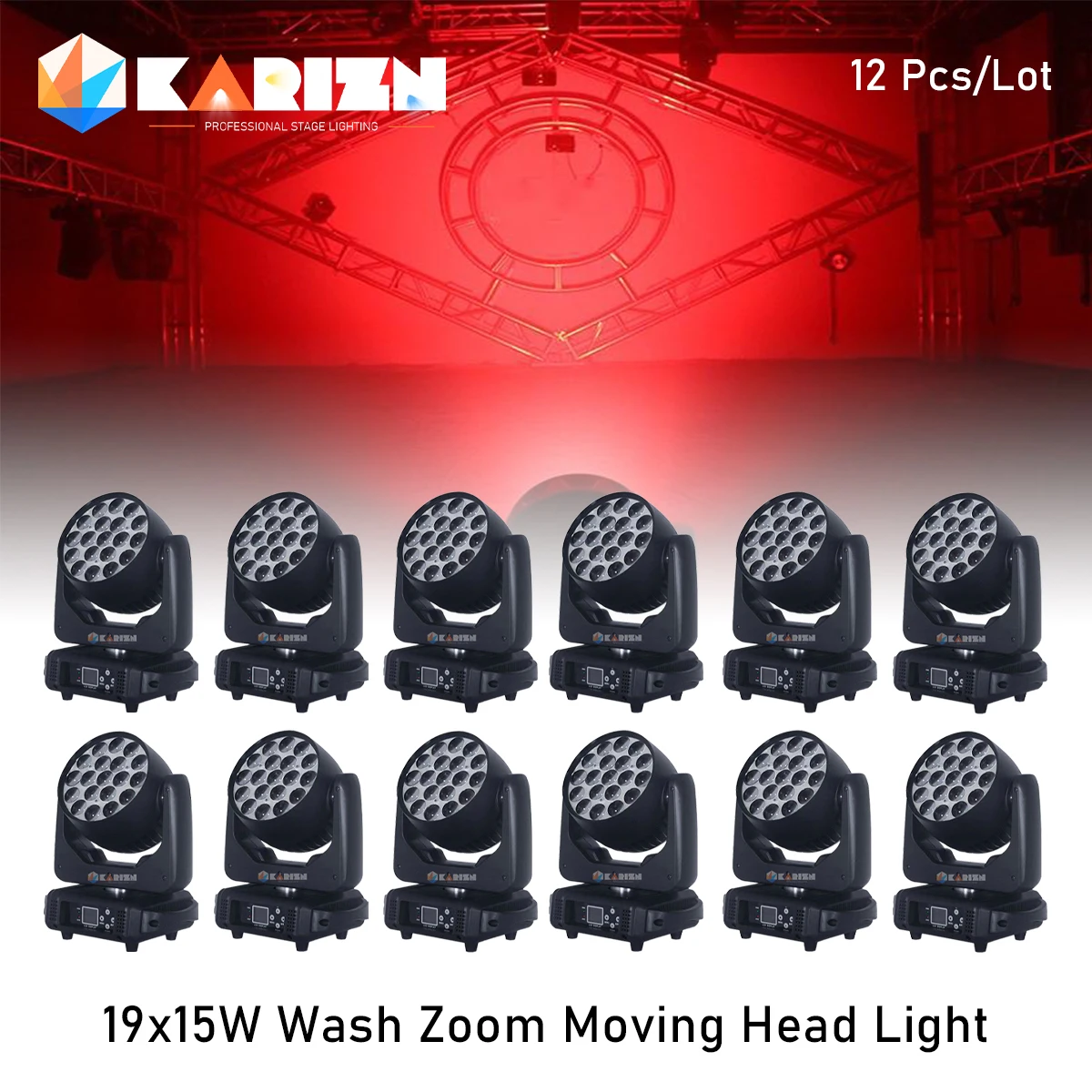 0 Tax 12Pcs 19x15W Moving Head Light Beam Wash 19x15W RGBW Zoom Moving Head Lighting for Disco KTV Party Free Fast Shipping