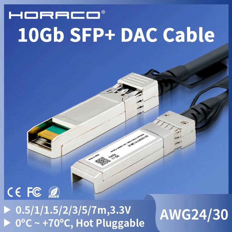 HORACO 10G SFP+ DAC Twinax Cable Direct Attach Copper Passive AWG 24/30 Compatible with Cisco MikroTik Netgear Zyxel Switch