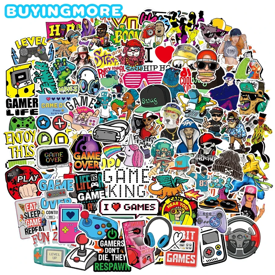 100 PCS Arcade Game Mix Hip Hop Cool Stickers Music Rock Game Cool Stuff Funny Stickers for Car Laptop Guitar Bike Sticker Toys