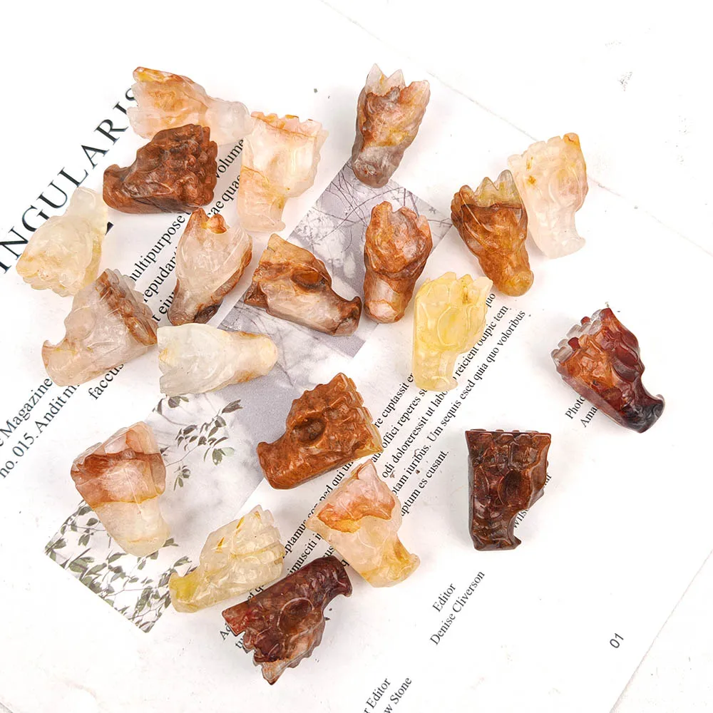 天然水晶ゴールデンヒーラーミニドラゴンヘッドスカル型彫刻イエロー