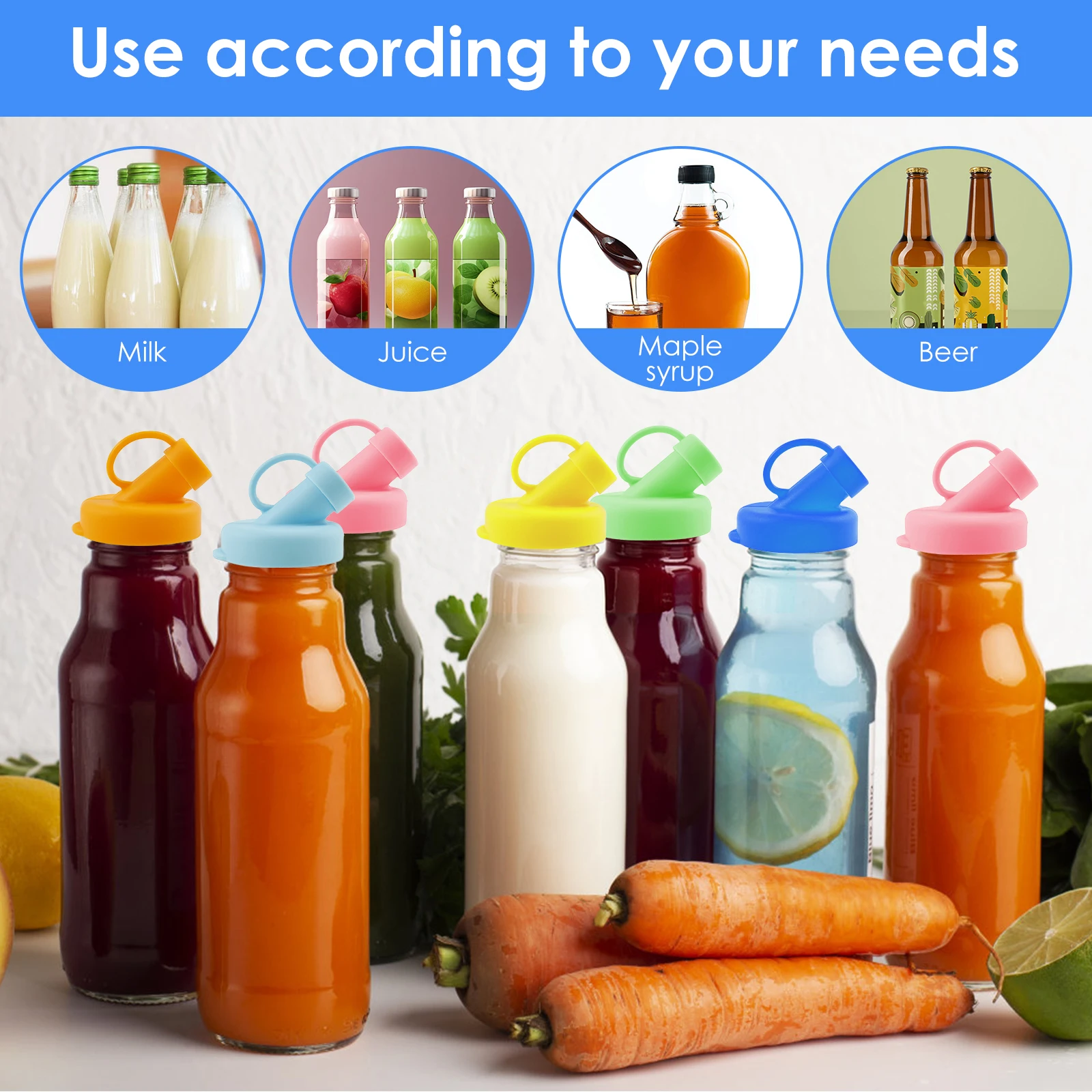 6Pcs Silicone Milk Bottle Dispenser Caps 48mm Diameter Leak Proof Silicone Milk Bottle Dispenser Lids for Glass Jugs Beverages