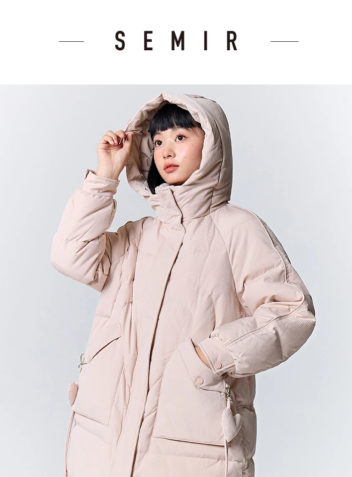 Down Jacket Women Medium Long Hooded Texture Winter Loose New Gentle Sweet Love Thick Jacket