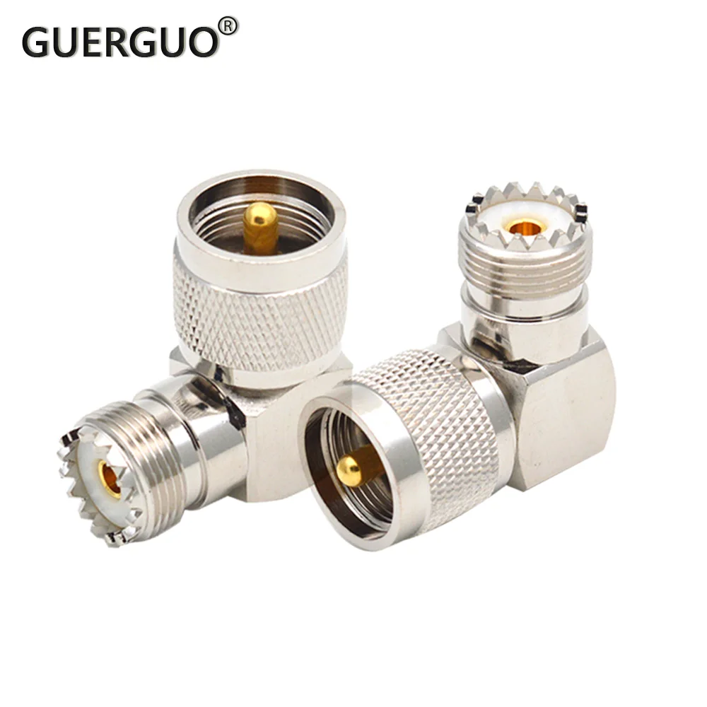 

UHF Female SO239 Outer Screw Inner Hole to PL259 Male SL16 90 Degree Right Angle Antenna RF Coax Adapter L-shaped M Brass Copper
