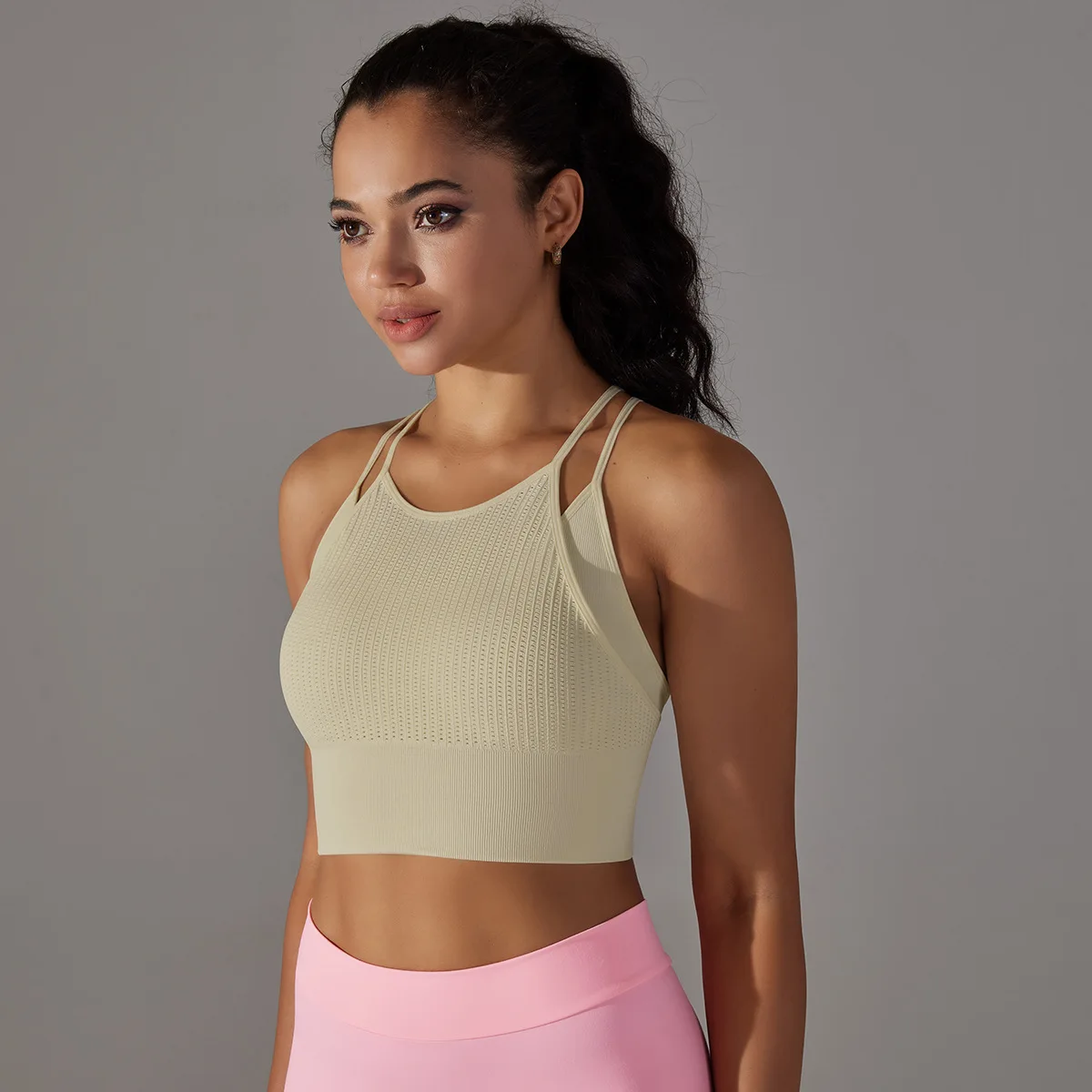 NWT Yoga RIBBED Racerback Texsure Crop Tank Workout Gym Bras Women