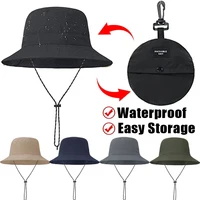 Summer Large Size Waterproof Bucket Hats Foldable Adjustable Drawstring Fisherman Caps Outdoor Beach Sun Hat Casual Panama Cap 1