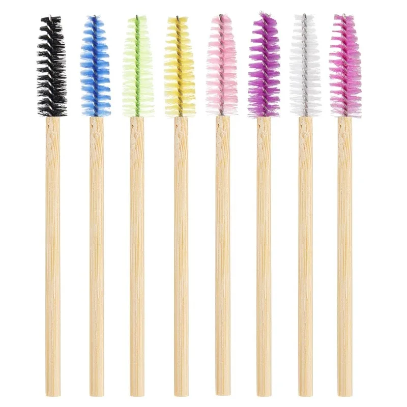 50pcs Eyelash Mascara Wands Disposable Eco-friendly Bamboo Handle Makeup Brushes Eye Lash Extension Tool Kit Black Pink