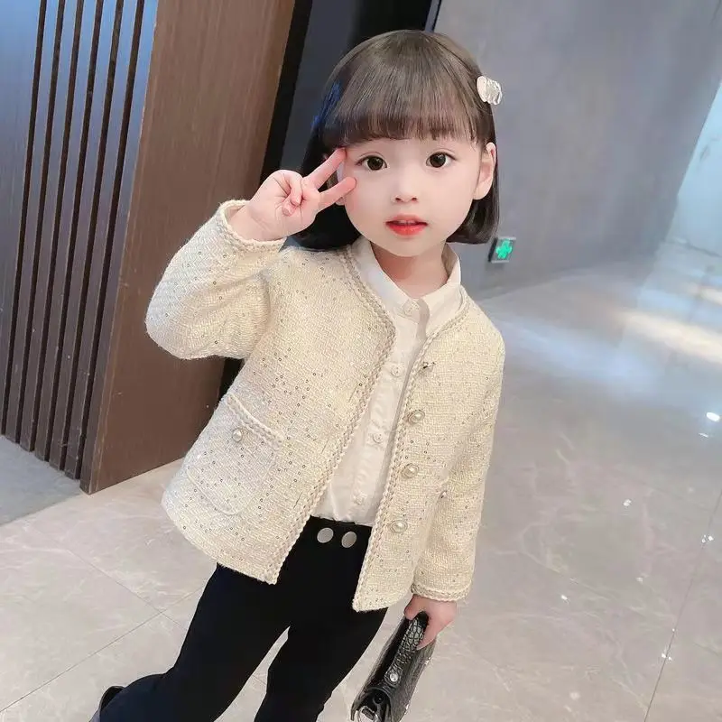 

Girls Jacket Spring and Autumn Child Xiaoxiangfeng CardiganKoreanVersion WesternStyleChildrenThe New Fashion Children's Clothing