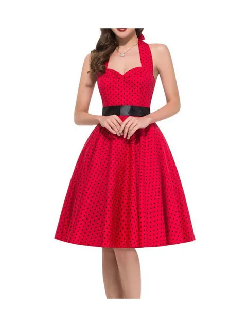 112558-124e52.jpg Robe d'été décontractée femmes à pois rétro Robe trapèze Pin Up Robe Vintage années 60 50 Rockabilly Robe d'été