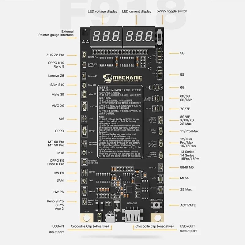 MECHANIC F918 Battery Activation Detection Board One-click Activation Battery Fast Charge for IPhone 5G To 15PM/Android Repair