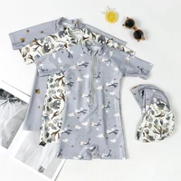 2024 Summer Kids Swimsuits Cartoon Printed One-piece Swimwear+Hat Children Sun-proof Beach Vacation Toddlers Girl Boy Clothes 1