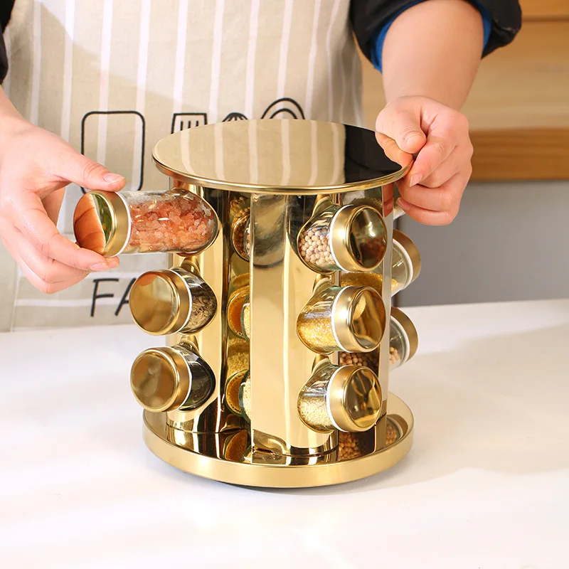 Round Head Glass Bottle Seasoning Pot 430 stainless steel rotary seasoning bottle