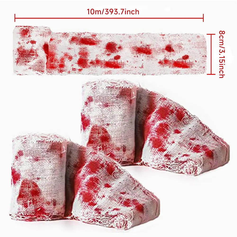 1Pc Halloween Bloody Cloth Strips Blood Gauze Bandage Haunted House Warning Isolation Belt Home Horror Party Scene Decor Props