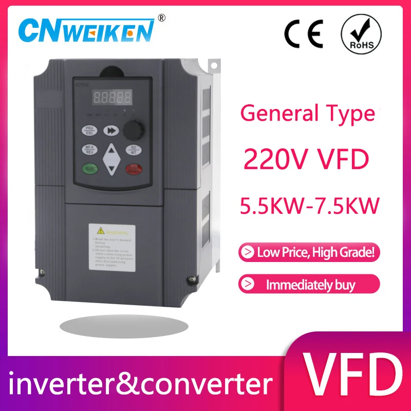 

VFD 0.75KW 1.5KW 2.2KW 4KW 5.5KW V/F Closed Loop Inverter 220V Single-Phase Input 3-Phase Output Frequency Converter