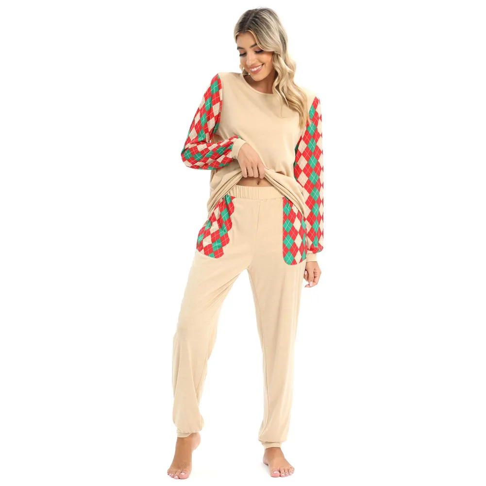 Printing Long Sleeve Ladies Underwear Splicing Home Clothes Pajama Suit