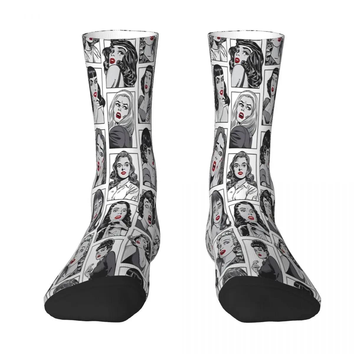 

Vintage Pulp Comic Pop Culture White Pin Up Pinup Sock Socks Men Women Polyester Stockings Customizable Funny