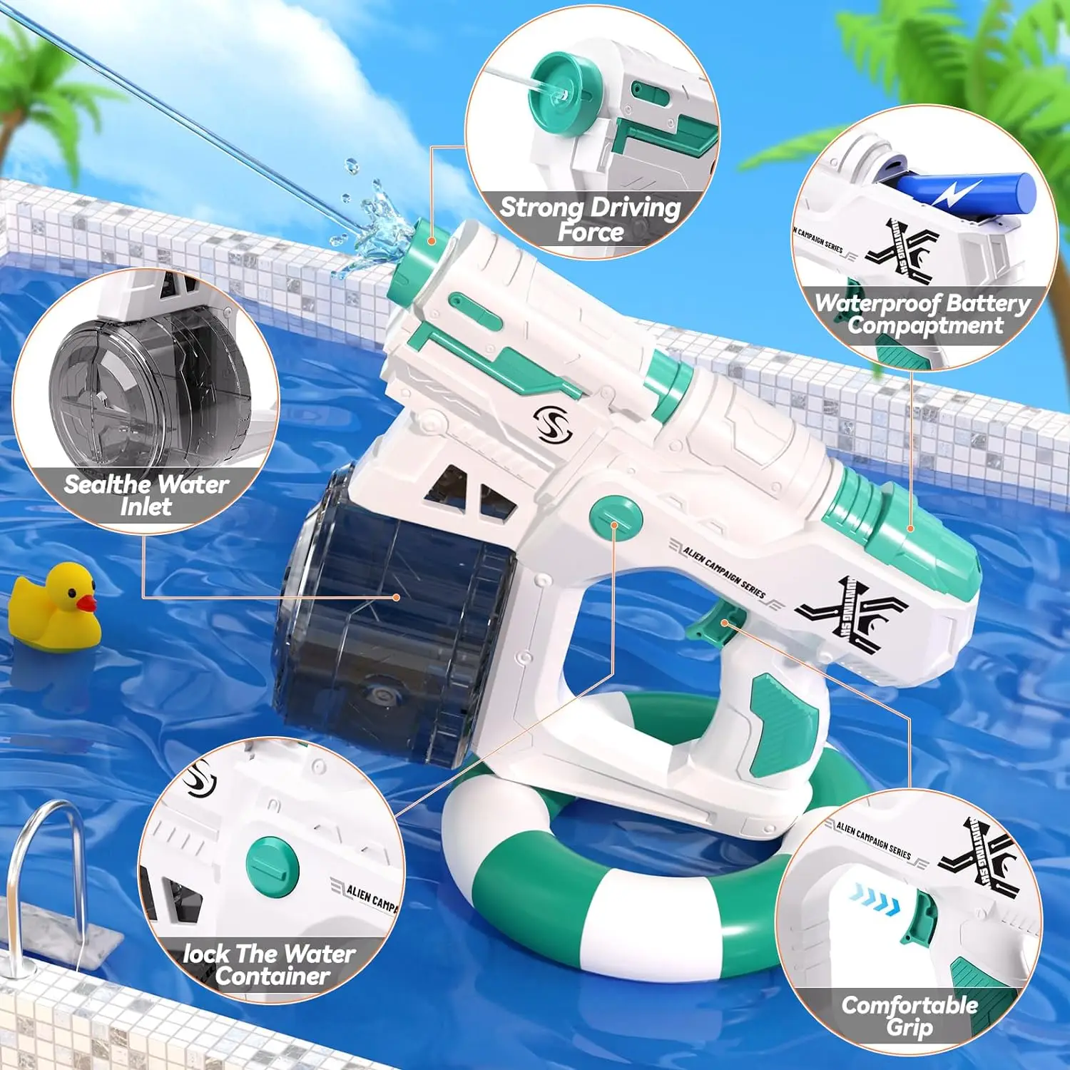 Continuous Automatic Electric Water Gun Absorption Toy Large Capacity Water Game Outdoor Children's Toys for Kids Boys Gifts 4