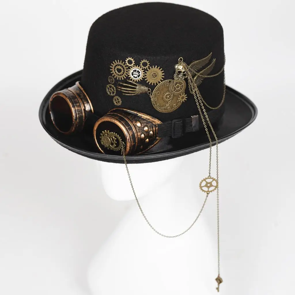 Cosplay Hat Steampunk Hat With Cosplay Party Goggles For Accessory Disguise Top Hat Women Black Felt Magician Costume For cosplay hat,cosplay prop accessories