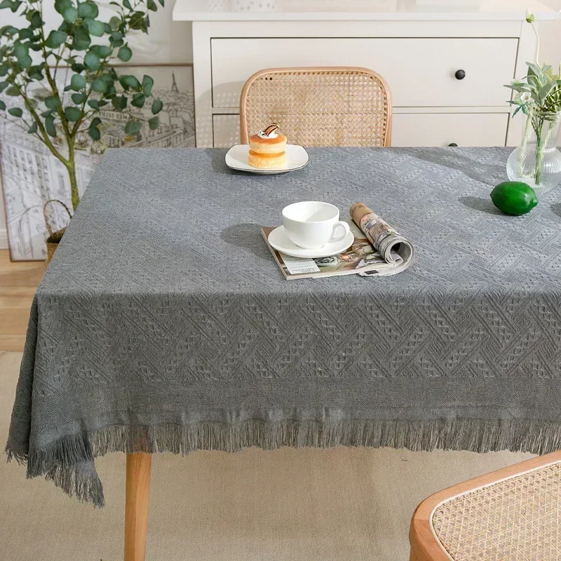 

Cotton linen tablecloth high-grade flu tassel lace tea table cloth photo light luxury cloth network Red Round green