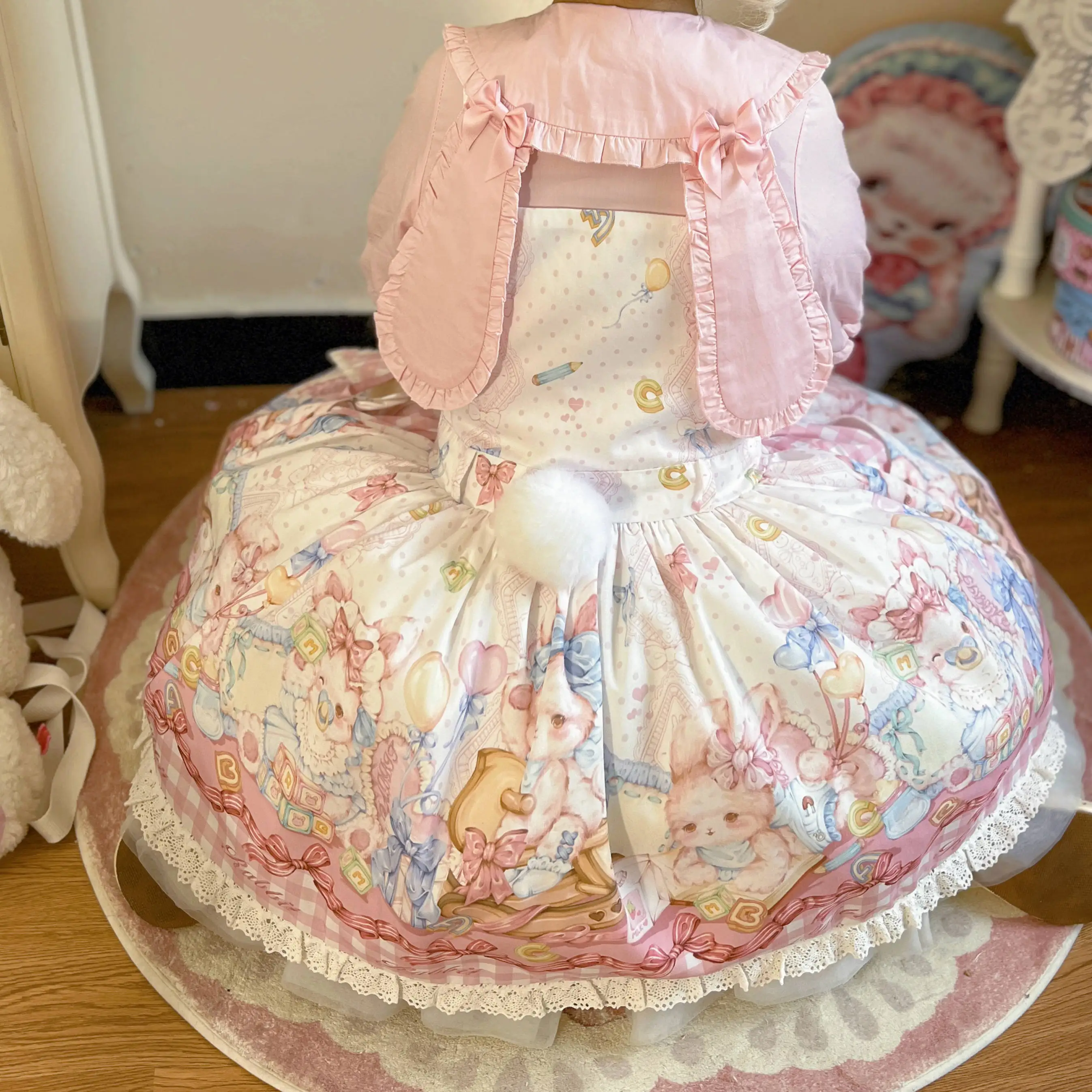 Japanese Soft Girl Sweet Cute Lolita Shirt with Bunny Bow Short Sleeved Student Top Shirt 3 Colors