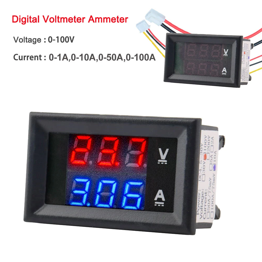 Business & Industrial Test Meters & Detectors New DC 100V/10A Voltmeter Ammeter Blue+Red LED