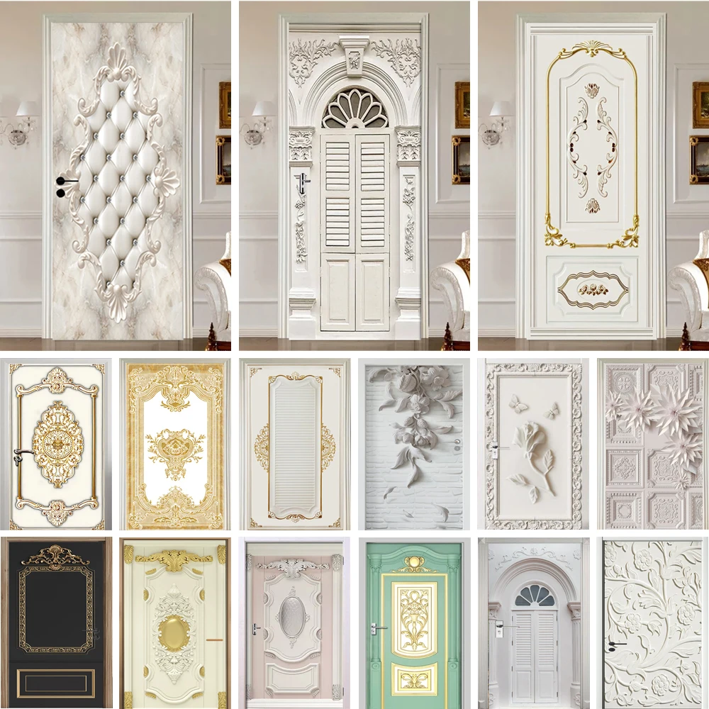 Europe Style Door Sticker Adhesive Pvc Relief Art Wallpaper Living Room