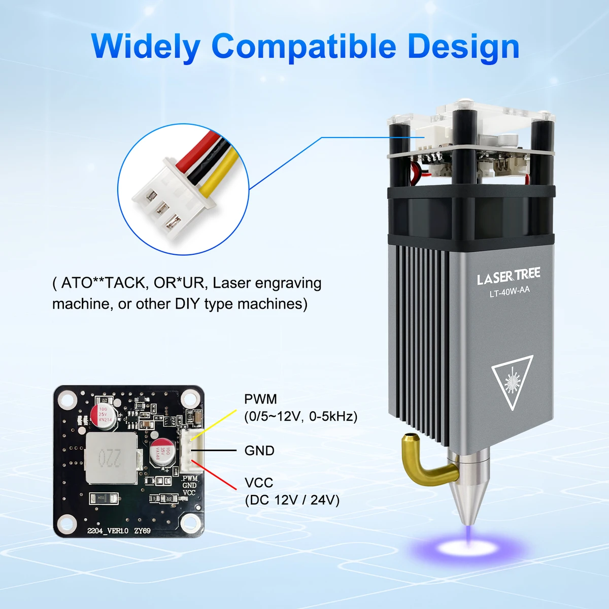 LASER TREE 10W 5W 4W Laser Module, 450nm TTL Blue Light Laser Head for Laser Engraving Wood DIY Creation Tool — view 6